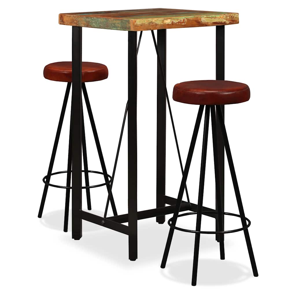 vidaXL 3-Piece Bar Set Solid Reclaimed Wood and Genuine Leather