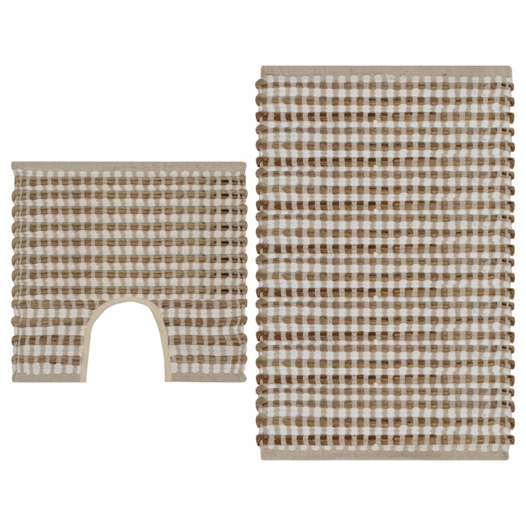 vidaXL Hand-Woven Bath Mat Set Jute Fabric Natural and White