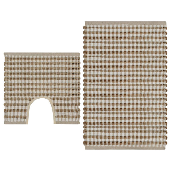 vidaXL Hand-Woven Bath Mat Set Jute Fabric Natural and White