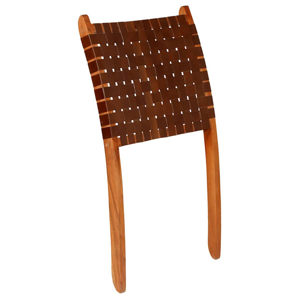 vidaXL Folding Recliner Chair Cross Stripes Brown Genuine Leather