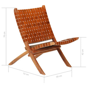 vidaXL Folding Recliner Chair Cross Stripes Brown Genuine Leather