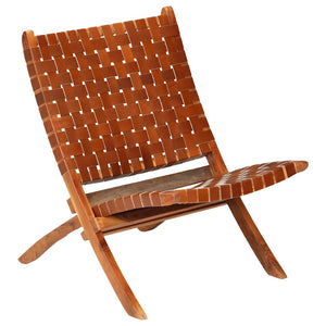 vidaXL Folding Recliner Chair Cross Stripes Brown Genuine Leather