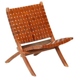 vidaXL Folding Recliner Chair Cross Stripes Brown Genuine Leather