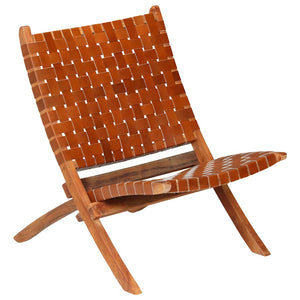 vidaXL Folding Recliner Chair Cross Stripes Brown Genuine Leather