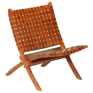 vidaXL Folding Recliner Chair Cross Stripes Brown Genuine Leather