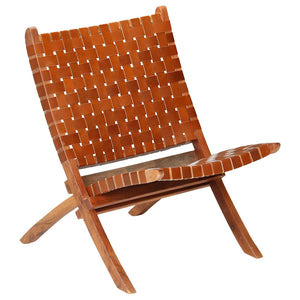 vidaXL Folding Recliner Chair Cross Stripes Brown Genuine Leather