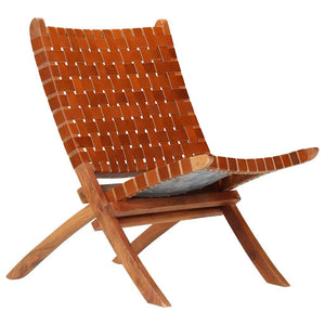 vidaXL Folding Recliner Chair Cross Stripes Brown Genuine Leather