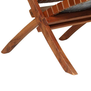 vidaXL Folding Recliner Chair Cross Stripes Brown Genuine Leather