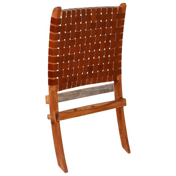 vidaXL Folding Recliner Chair Cross Stripes Brown Genuine Leather