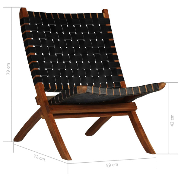 vidaXL Folding Recliner Chair Striped Black Genuine Leather