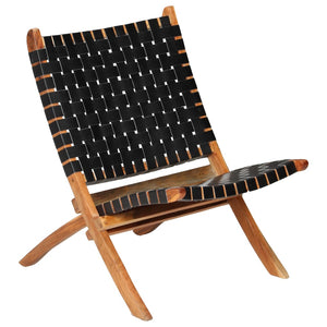 vidaXL Folding Recliner Chair Striped Black Genuine Leather
