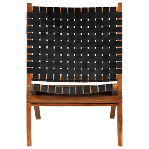 vidaXL Folding Recliner Chair Striped Black Genuine Leather