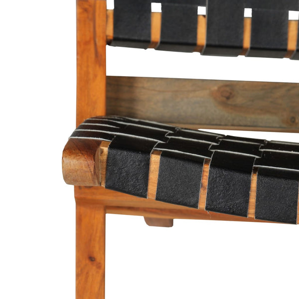 vidaXL Folding Recliner Chair Striped Black Genuine Leather