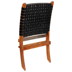 vidaXL Folding Recliner Chair Striped Black Genuine Leather