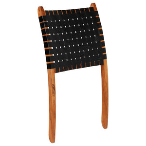 vidaXL Folding Recliner Chair Striped Black Genuine Leather