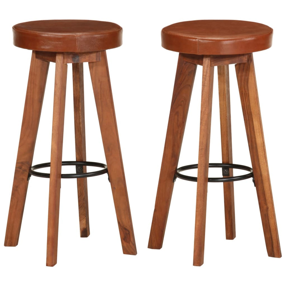 vidaXL Bar Stools 2 pcs. Genuine Leather and Solid Acacia Wood