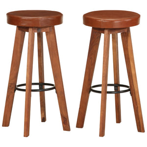 vidaXL Bar Stools 2 pcs. Genuine Leather and Solid Acacia Wood