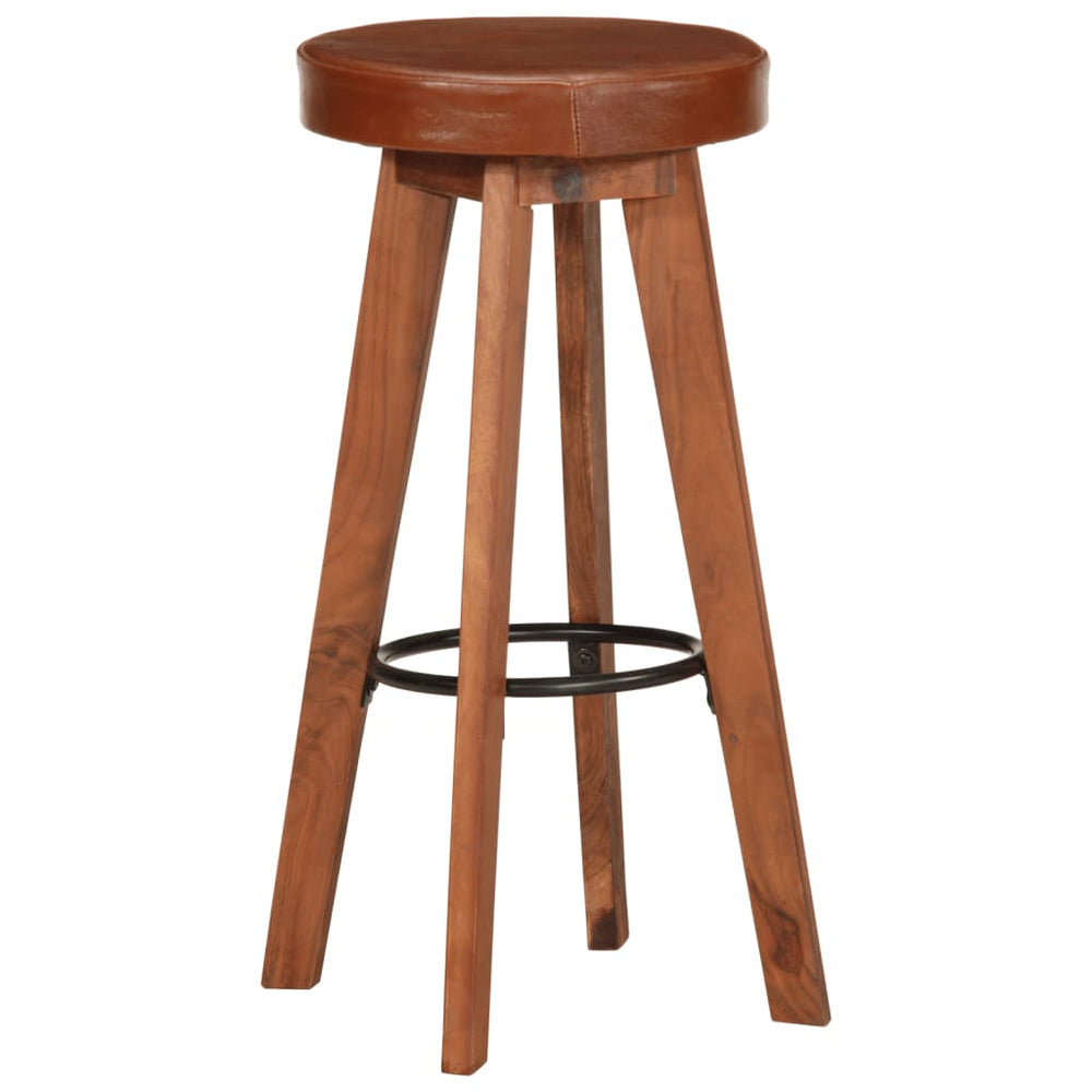 vidaXL Bar Stools 2 pcs. Genuine Leather and Solid Acacia Wood