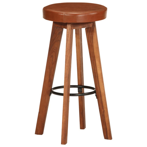 vidaXL Bar Stools 2 pcs. Genuine Leather and Solid Acacia Wood
