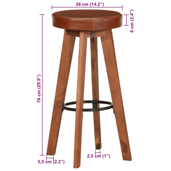 vidaXL Bar Stools 2 pcs. Genuine Leather and Solid Acacia Wood