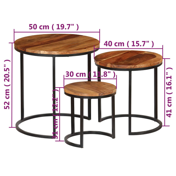 vidaXL 3-Piece Coffee Table Set Solid Acacia Wood