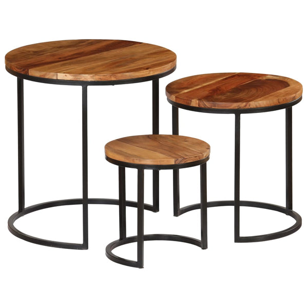 vidaXL 3-Piece Coffee Table Set Solid Acacia Wood