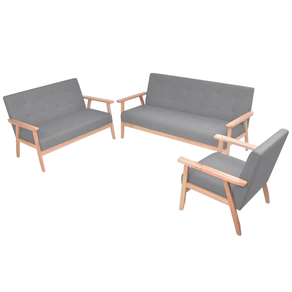vidaXL Sofa Set 3-Piece Fabric Light Grey