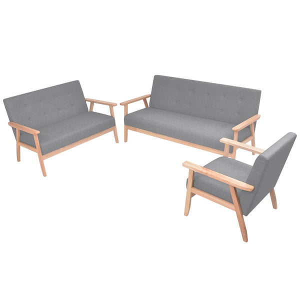 vidaXL Sofa Set 3-Piece Fabric Light Grey