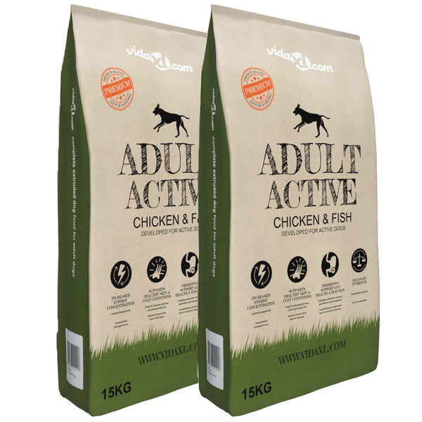 vidaXL Dry Dog Food Adult Active Chicken & Fish 2 pcs 30 kg