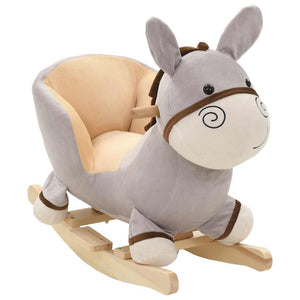 vidaXL Rocking Animal Donkey with Backrest Plush 60x32x55 cm Grey