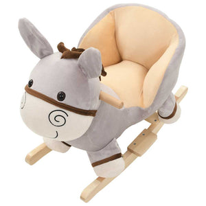 vidaXL Rocking Animal Donkey with Backrest Plush 60x32x55 cm Grey
