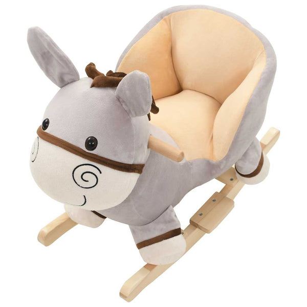 vidaXL Rocking Animal Donkey with Backrest Plush 60x32x55 cm Grey