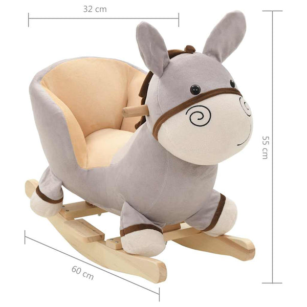 vidaXL Rocking Animal Donkey with Backrest Plush 60x32x55 cm Grey