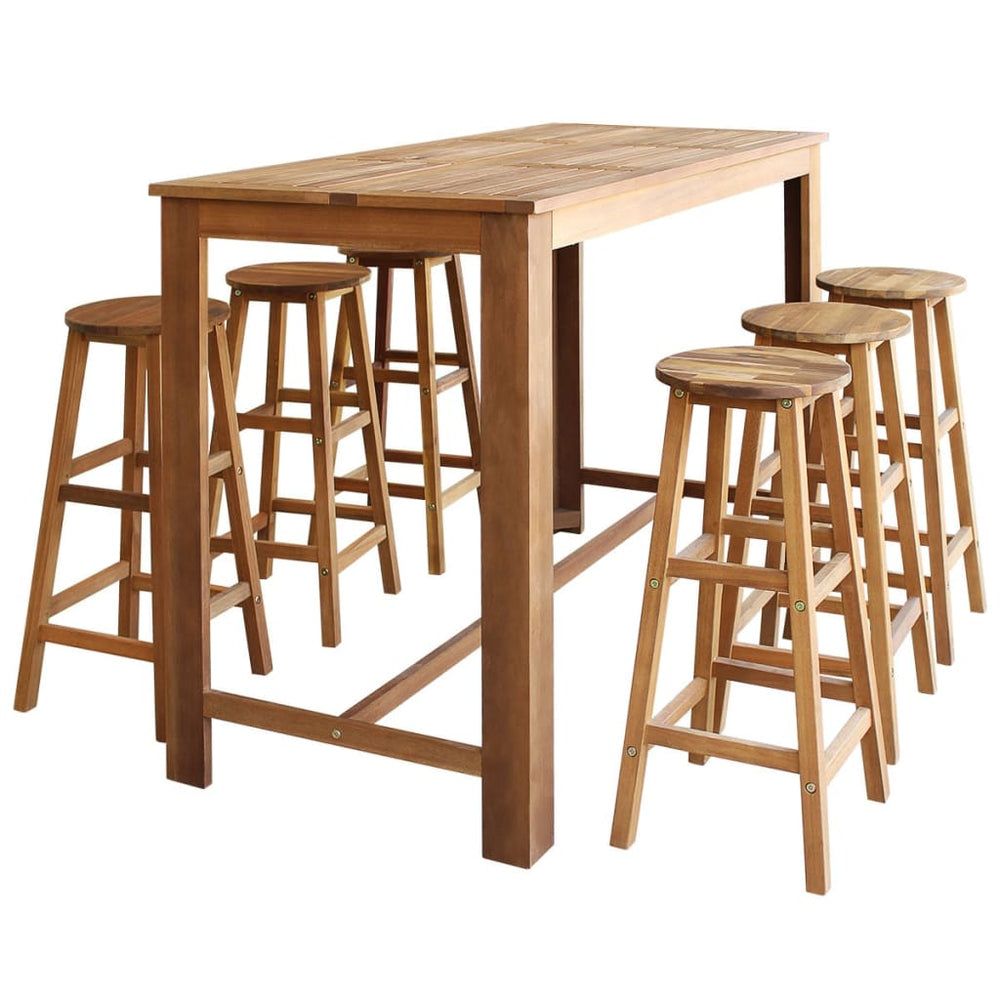 vidaXL 7-Piece Solid Acacia Wood Bar Table and Stool Set