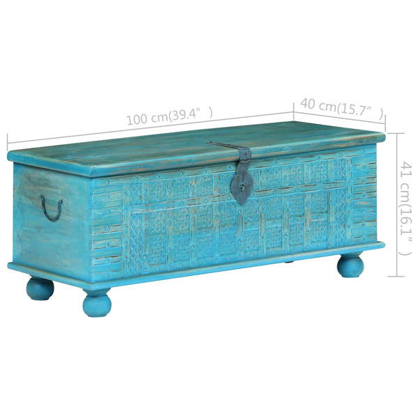 vidaXL Storage Chest Solid Mango Wood Blue 100x40x41 cm