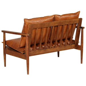 vidaXL 2-Seater Sofa Genuine Leather Acacia Wood Brown