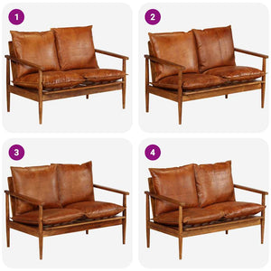 vidaXL 2-Seater Sofa Genuine Leather Acacia Wood Brown