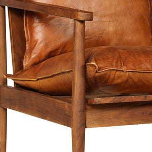 vidaXL 2-Seater Sofa Genuine Leather Acacia Wood Brown