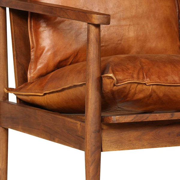 vidaXL 2-Seater Sofa Genuine Leather Acacia Wood Brown