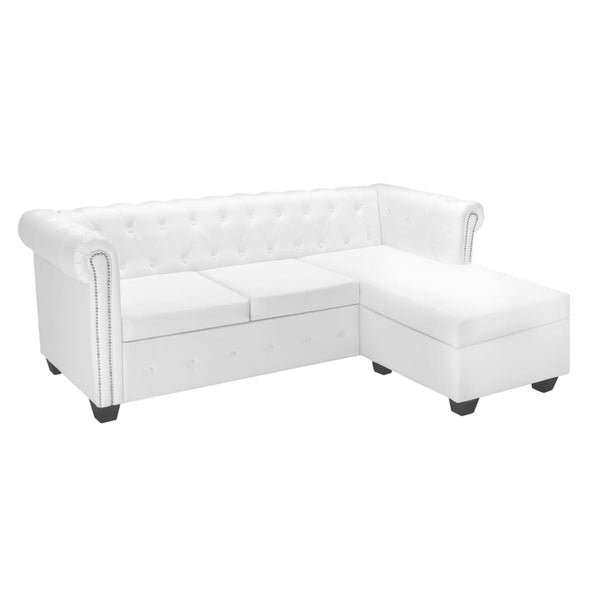 vidaXL Chesterfield L-Shaped Sofa Faux Leather White