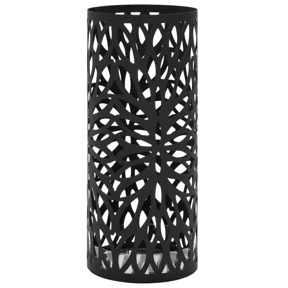 vidaXL Umbrella Stand Leaf Motif Steel Black