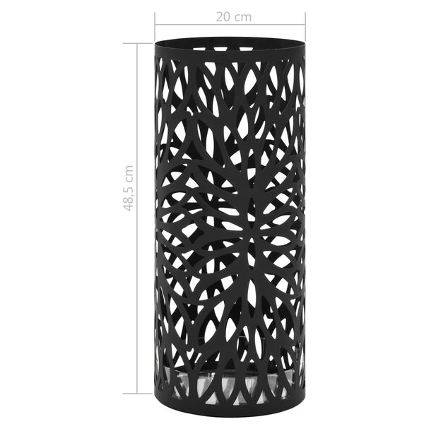 vidaXL Umbrella Stand Leaf Motif Steel Black