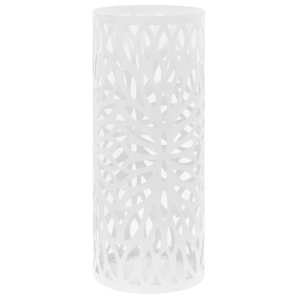 vidaXL Umbrella Stand Leaf Pattern Steel White