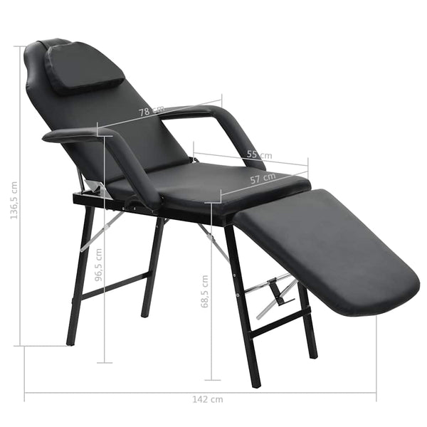 vidaXL Portable Facial Treatment Chair Artificial Leather 185x78x76cm Black