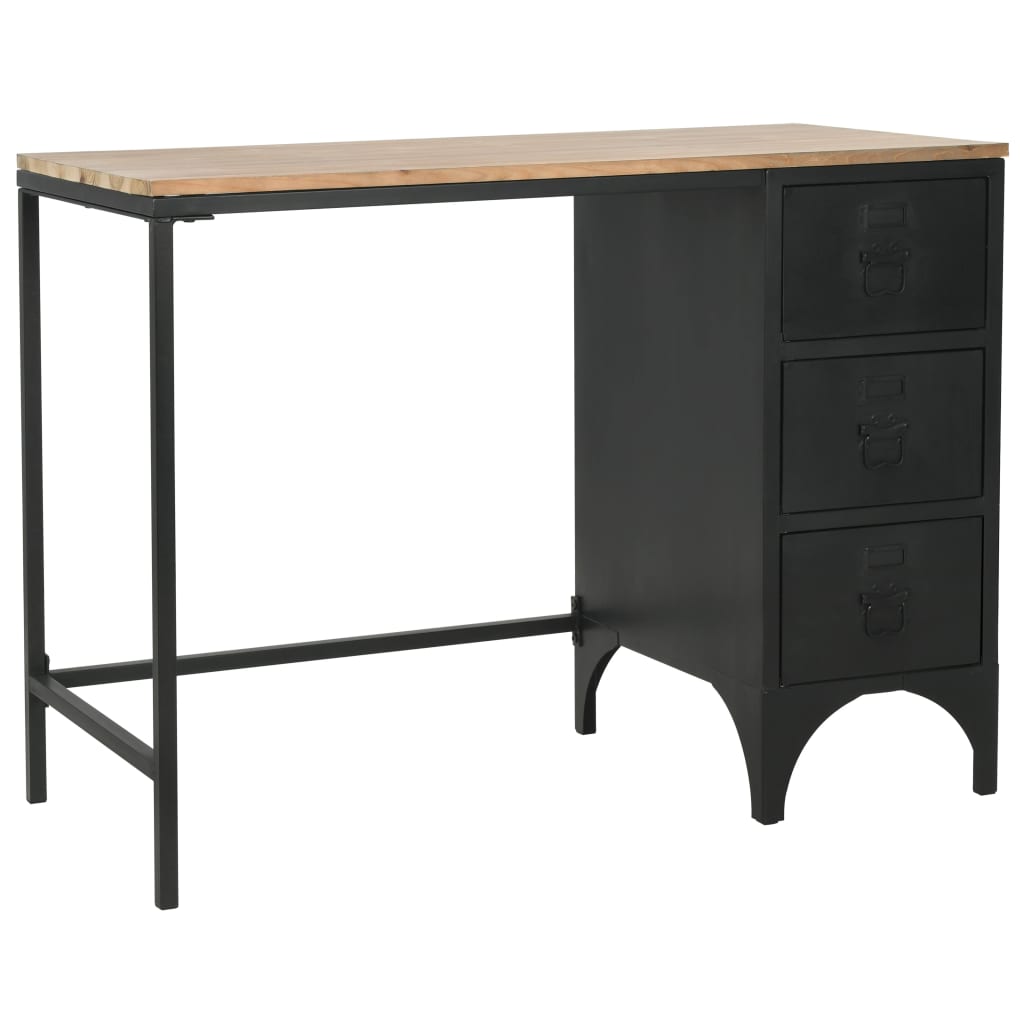 vidaXL Single Pedestal Desk Solid Wood and Steel 100x50x76 cm