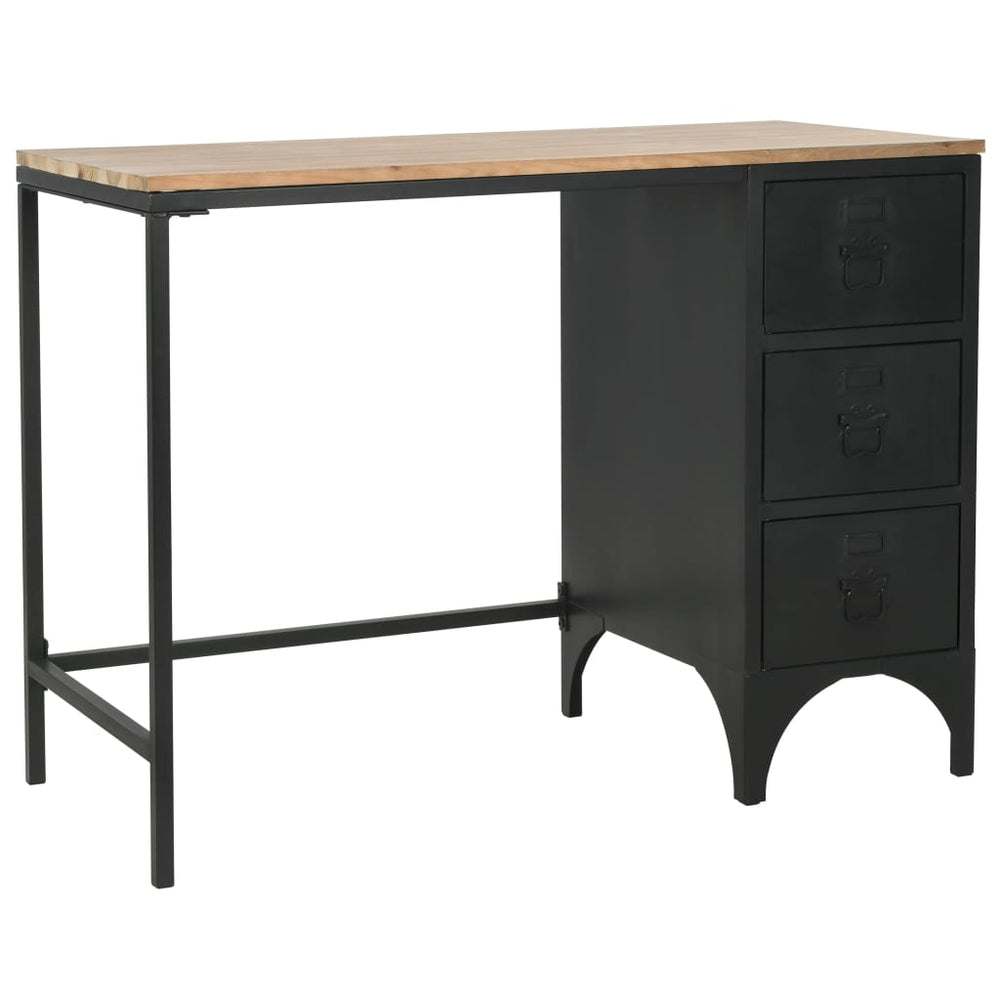 vidaXL Single Pedestal Desk Solid Wood and Steel 100x50x76 cm