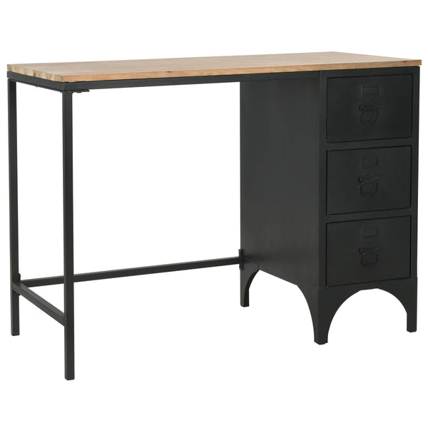 vidaXL Single Pedestal Desk Solid Wood and Steel 100x50x76 cm