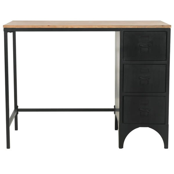 vidaXL Single Pedestal Desk Solid Wood and Steel 100x50x76 cm