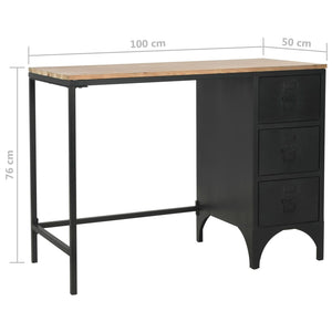 vidaXL Single Pedestal Desk Solid Wood and Steel 100x50x76 cm