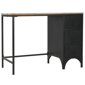 vidaXL Single Pedestal Desk Solid Wood and Steel 100x50x76 cm